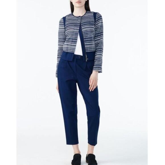 NWT Armani Exchange Navy Blue Layered Jacquard Jacket Size 2 Cotton Blend - Picture 1 of 13